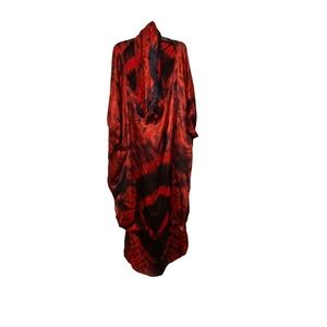 Red and Black Tie-Dye Maxi Kaftan Dress - One Size